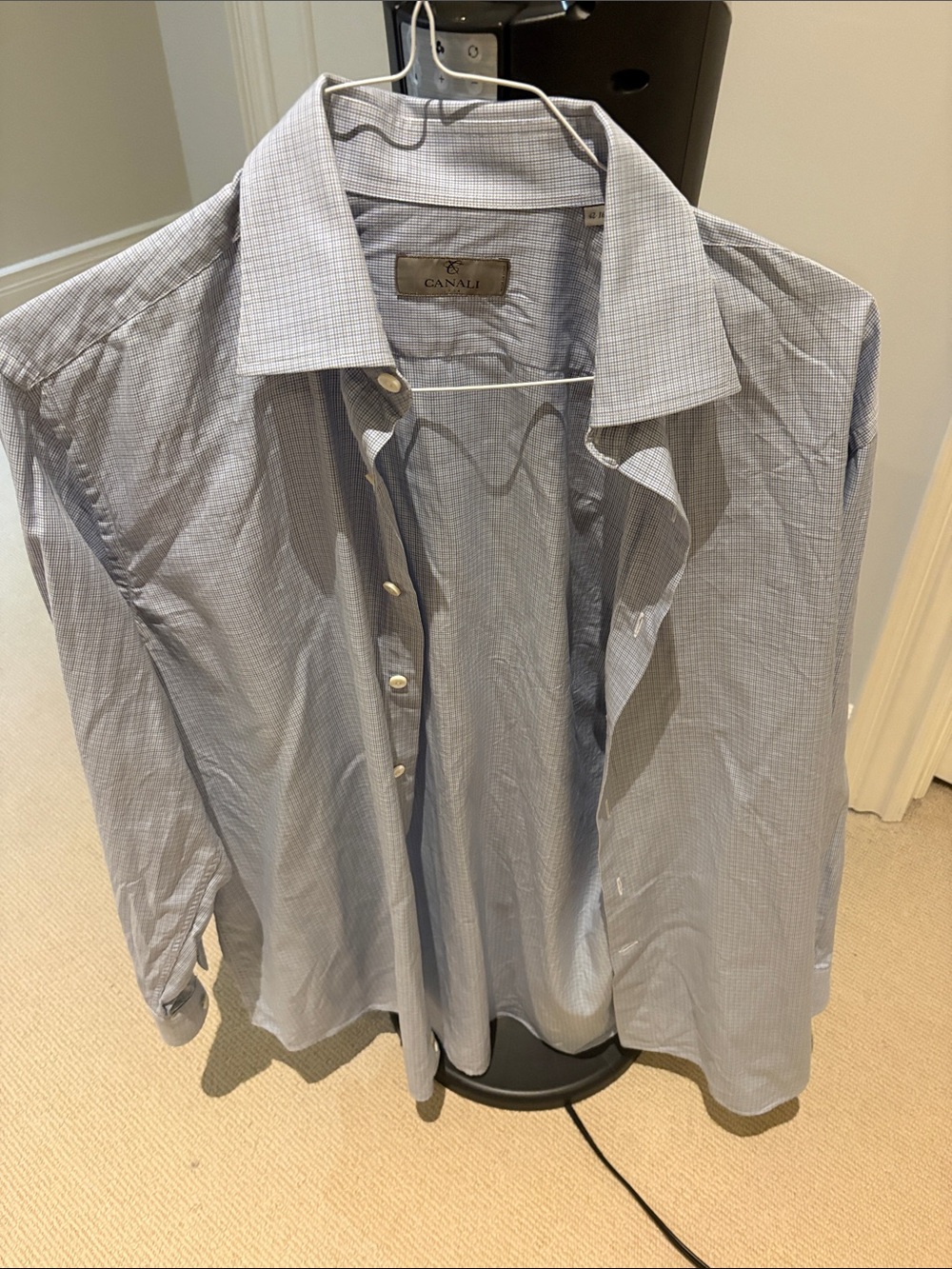 Canali Men's Blue Micro-Check Dress Shirt